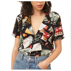 REFORMATION Cuba Postcard Print Shirt Size: Small